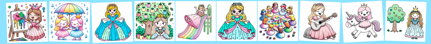 Featured example coloured in pictures of princesses