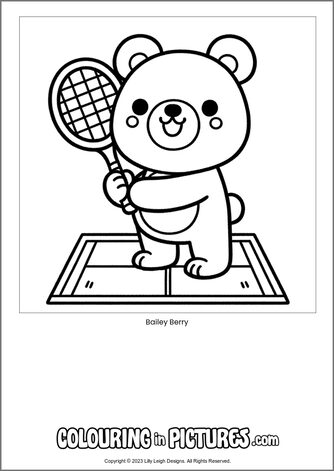 Free printable bear colouring in picture of Bailey Berry