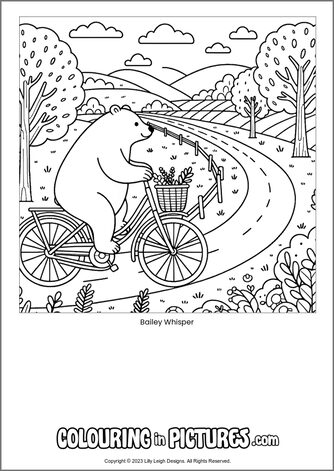 Free printable bear colouring in picture of Bailey Whisper