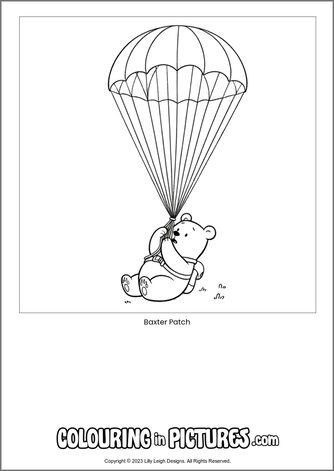 Free printable bear colouring in picture of Baxter Patch