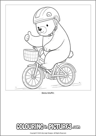 Free printable bear colouring in picture of Beau Muffin