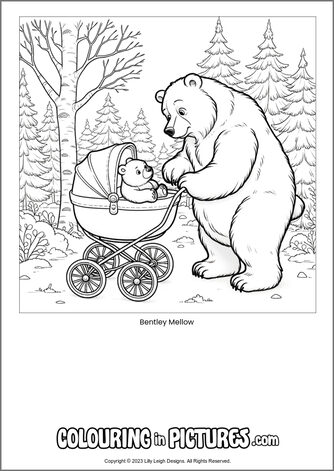 Free printable bear colouring in picture of Bentley Mellow