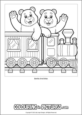 Free printable bear colouring in picture of Bertie And Max