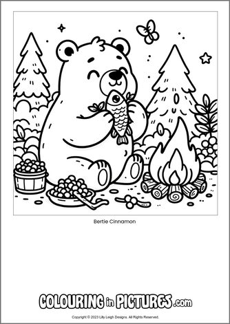 Free printable bear colouring in picture of Bertie Cinnamon