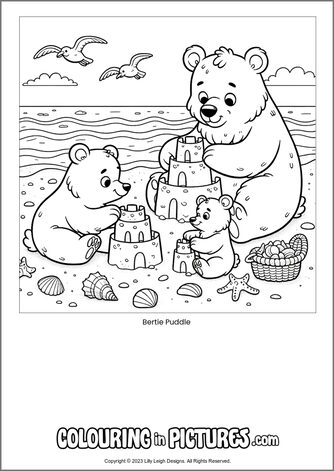 Free printable bear colouring in picture of Bertie Puddle