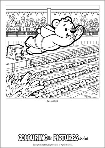 Free printable bear colouring in picture of Betsy Drift
