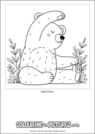 Free printable bear colouring in picture of Betty Snowy
