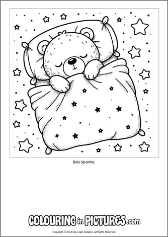 Free printable bear colouring in picture of Bob Sparkle