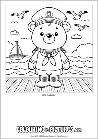 Free printable bear colouring in picture of Boo Dolbear