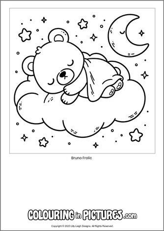 Free printable bear colouring in picture of Bruno Frolic