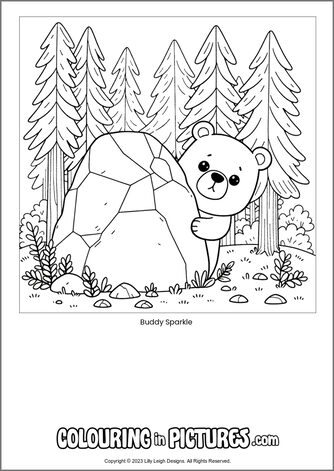 Free printable bear colouring in picture of Buddy Sparkle