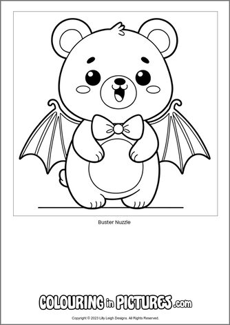 Free printable bear colouring in picture of Buster Nuzzle