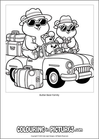 Free printable bear colouring in picture of Butter Bear Family