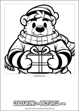 Free printable bear colouring in picture of Callie Bounce