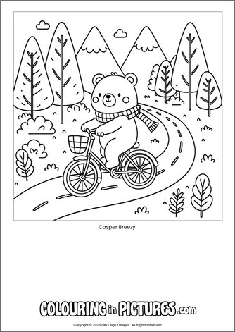 Free printable bear colouring in picture of Casper Breezy