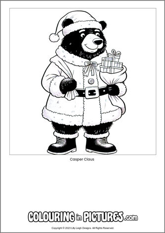 Free printable bear colouring in picture of Casper Claus