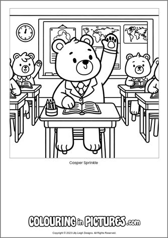 Free printable bear colouring in picture of Casper Sprinkle