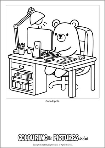 Free printable bear colouring in picture of Coco Ripple