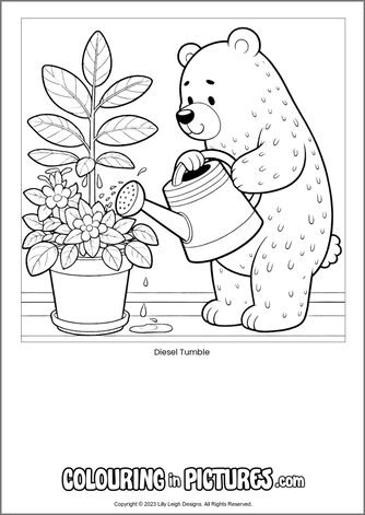 Free printable bear colouring in picture of Diesel Tumble