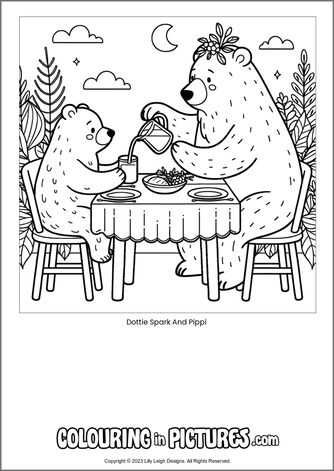 Free printable bear colouring in picture of Dottie Spark And Pippi