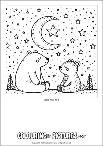 Free printable bear colouring in picture of Duke And Ted
