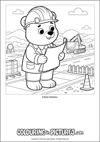 Free printable bear colouring in picture of Eddie Pebbles