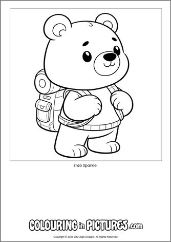 Free printable bear colouring in picture of Enzo Sparkle