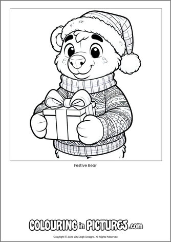 Free printable bear colouring in picture of Festive Bear