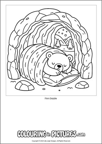 Free printable bear colouring in picture of Finn Dazzle