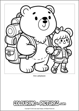 Free printable bear colouring in picture of Finn Jellybean