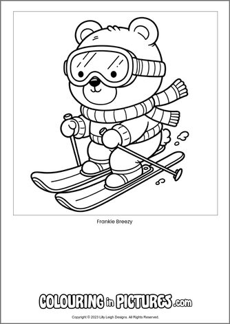Free printable bear colouring in picture of Frankie Breezy