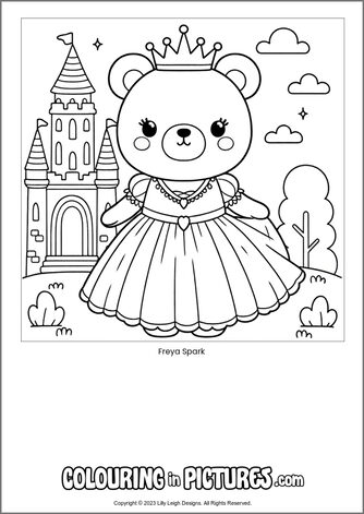 Free printable bear colouring in picture of Freya Spark