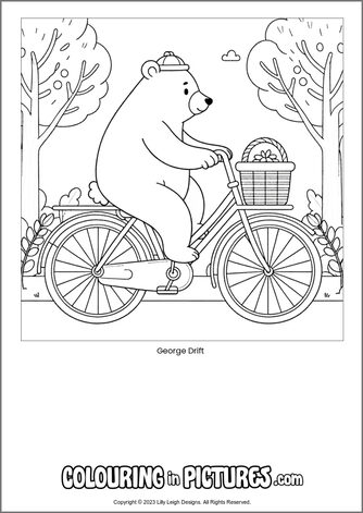 Free printable bear colouring in picture of George Drift