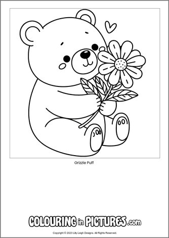 Free printable bear colouring in picture of Grizzle Puff