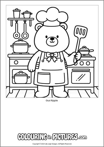 Free printable bear colouring in picture of Gus Ripple