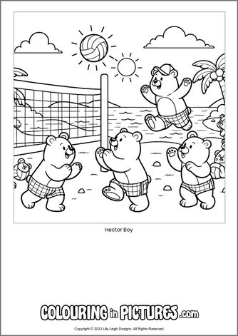 Free printable bear colouring in picture of Hector Boy