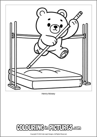 Free printable bear colouring in picture of Henry Mosey