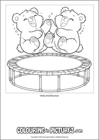 Free printable bear colouring in picture of Holly And Bounce