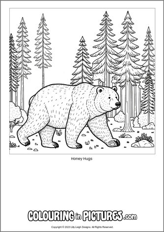 Free printable bear colouring in picture of Honey Hugs