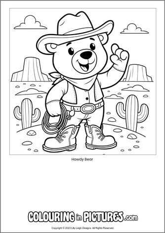 Free printable bear colouring in picture of Howdy Bear