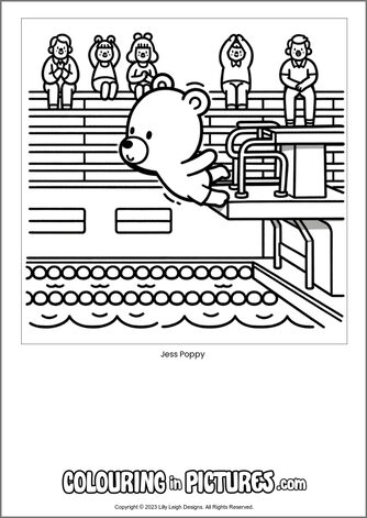 Free printable bear colouring in picture of Jess Poppy