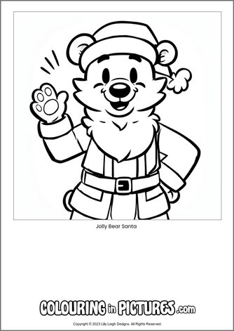 Free printable bear colouring in picture of Jolly Bear Santa