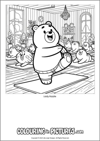 Free printable bear colouring in picture of Lady Razzle