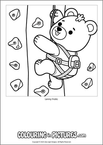 Free printable bear colouring in picture of Lenny Frolic