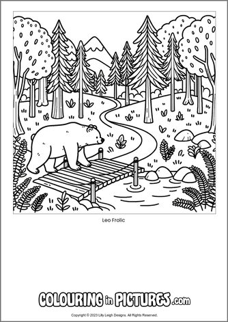 Free printable bear colouring in picture of Leo Frolic