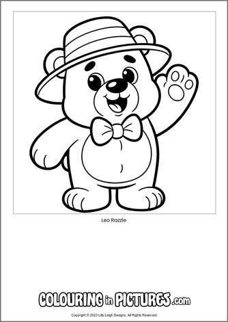 Free printable bear colouring in picture of Leo Razzle