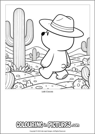 Free printable bear colouring in picture of Loki Cocoa