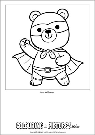 Free printable bear colouring in picture of Lulu Whiskers