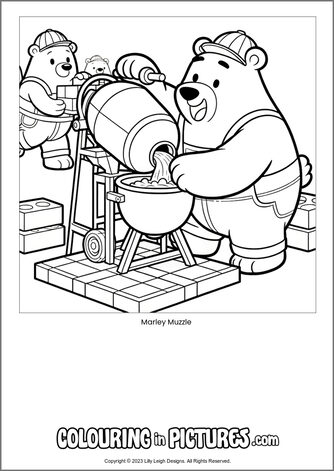 Free printable bear colouring in picture of Marley Muzzle