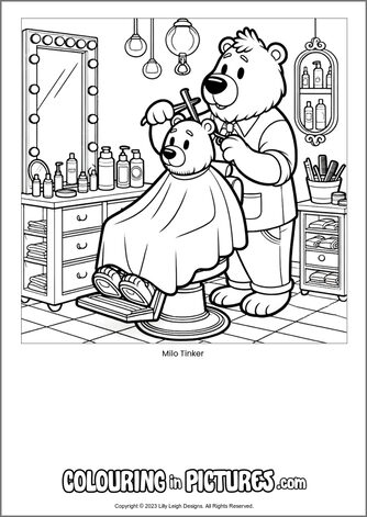 Free printable bear colouring in picture of Milo Tinker